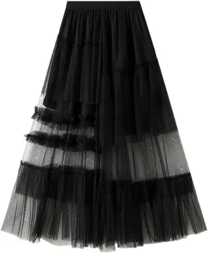Women Vintage Midi Skirt Casual Stretch High Waist Layered Pleated Prom Party A-Line Skirt