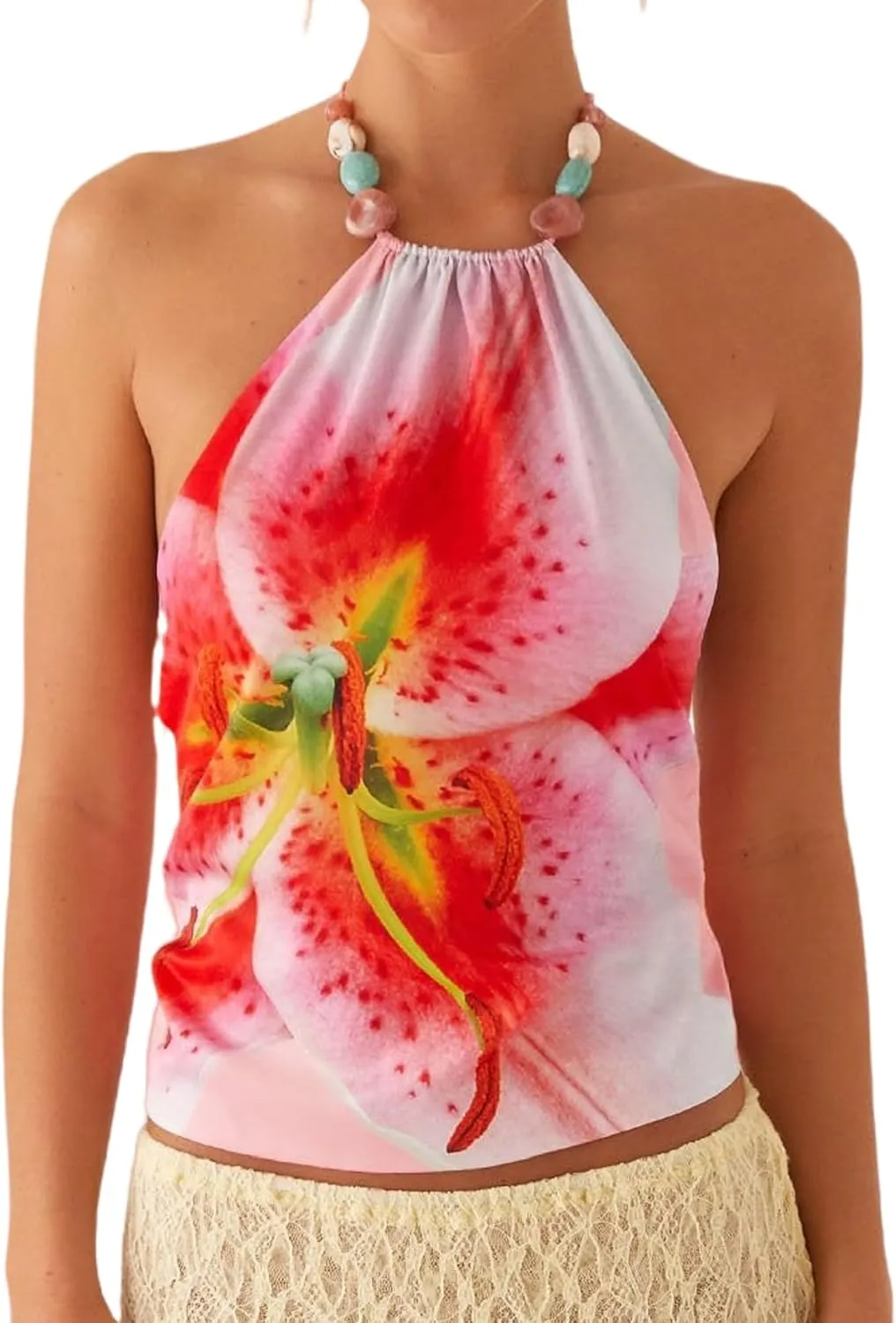 Women Y2k Floral Print Tank Top Vintage Sleeveless Crop Camisole Spaghetti Strap Aesthetic Going Out Top