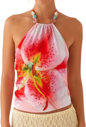 Women Y2k Floral Print Tank Top Vintage Sleeveless Crop Camisole Spaghetti Strap Aesthetic Going Out Top