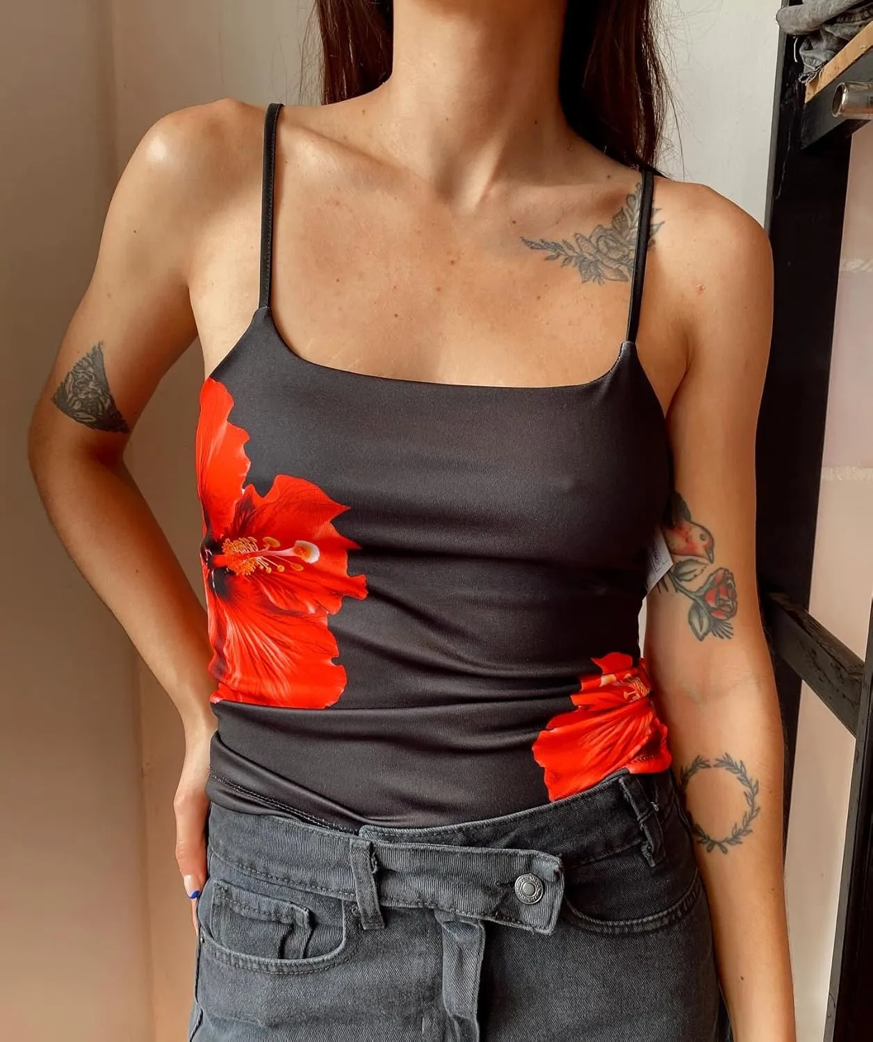 Women Y2k Floral Print Tank Top Vintage Sleeveless Crop Camisole Spaghetti Strap Aesthetic Going Out Top