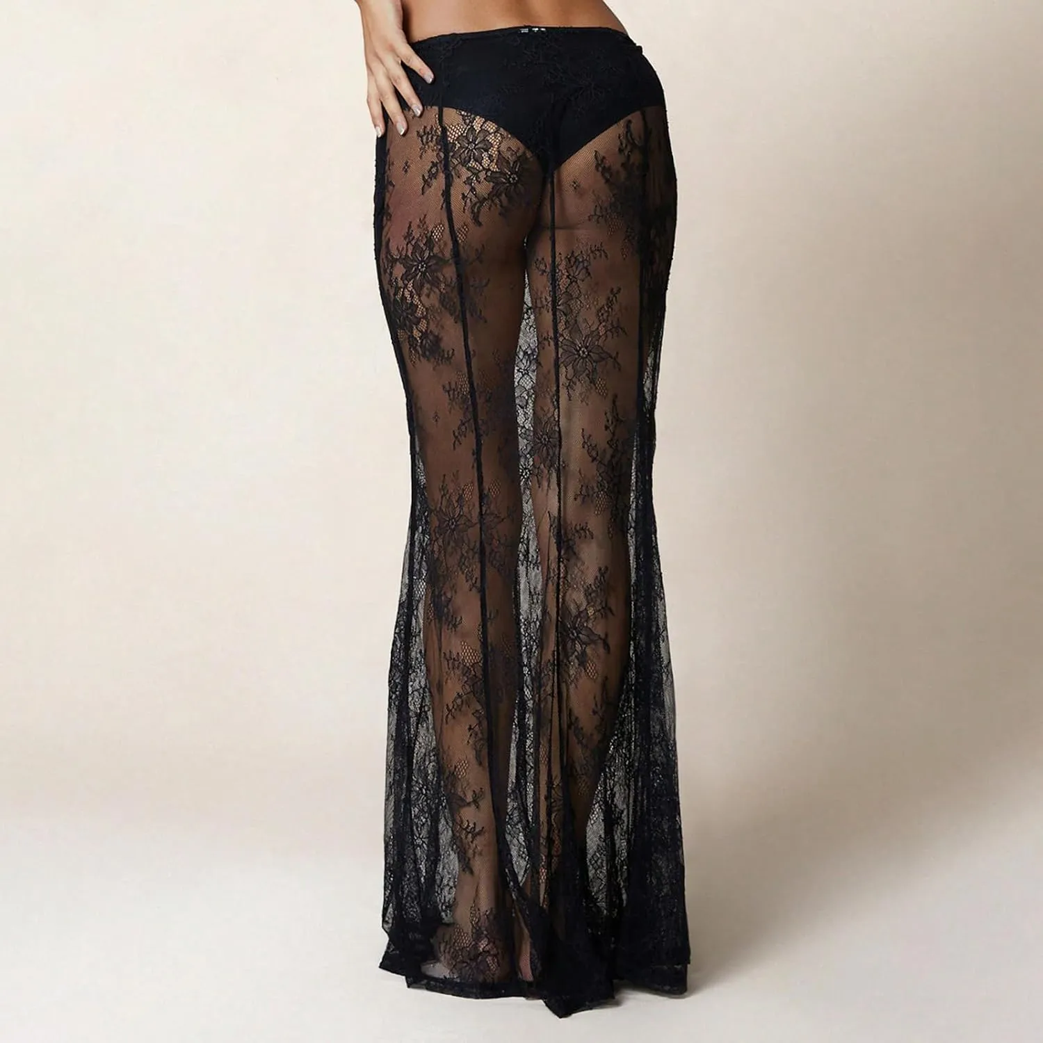 Women Y2k Lace Long Skirt Sexy See Through Maxi Skirt Cute High Waist Sheer Skirt Lace Club Party Skirt Streetwear