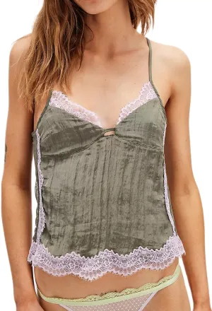 Women Y2k Lace Patchwork Cami Top Back Tie-Up Spaghetti Strap Tank Top Low Cut V-Neck Backless Sheer Crop Camisole