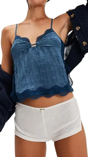 Women Y2k Lace Patchwork Cami Top Back Tie-Up Spaghetti Strap Tank Top Low Cut V-Neck Backless Sheer Crop Camisole