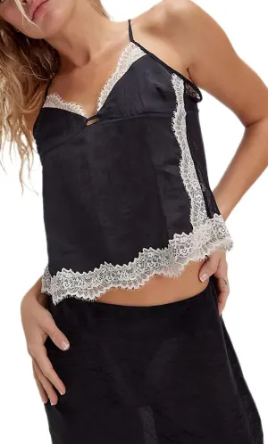 Women Y2k Lace Patchwork Cami Top Back Tie-Up Spaghetti Strap Tank Top Low Cut V-Neck Backless Sheer Crop Camisole