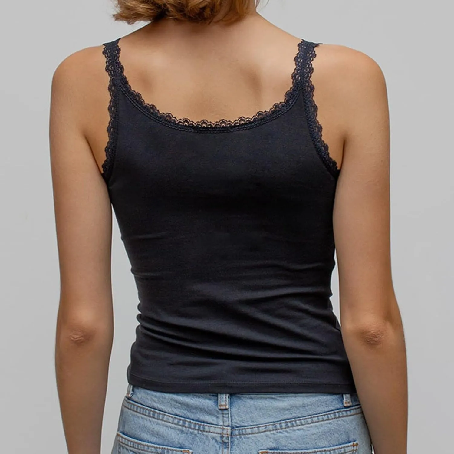 Women Y2k Lace Trim Camisole Polka Dot Print V Neck Tank Crop Top Slim Fit Spaghetti Strap Vest Summer Streetwear