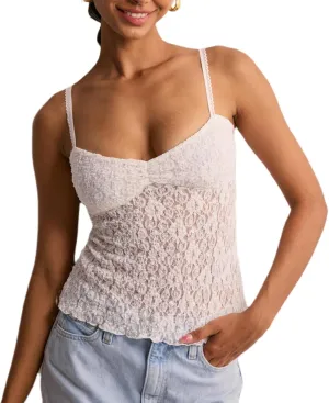 Women Y2k Lace Trim Camisole Polka Dot Print V Neck Tank Crop Top Slim Fit Spaghetti Strap Vest Summer Streetwear