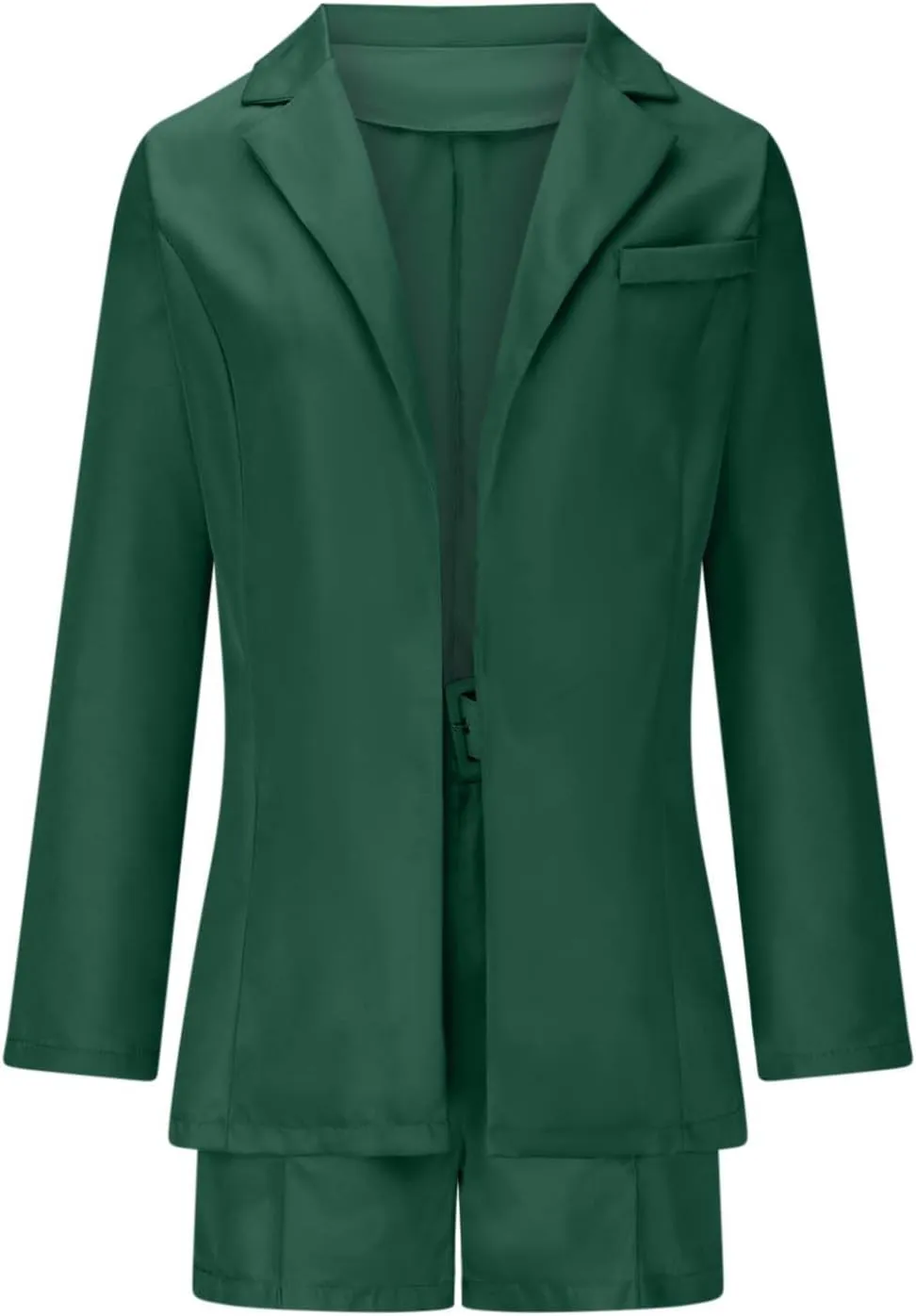 Women's 3 Piece Office Work Suit Set Long Sleeves Blazer  Shorts with Belt Solid Casual Lapel Front Open Cardigan