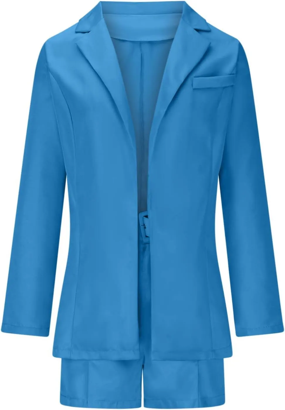 Women's 3 Piece Office Work Suit Set Long Sleeves Blazer  Shorts with Belt Solid Casual Lapel Front Open Cardigan