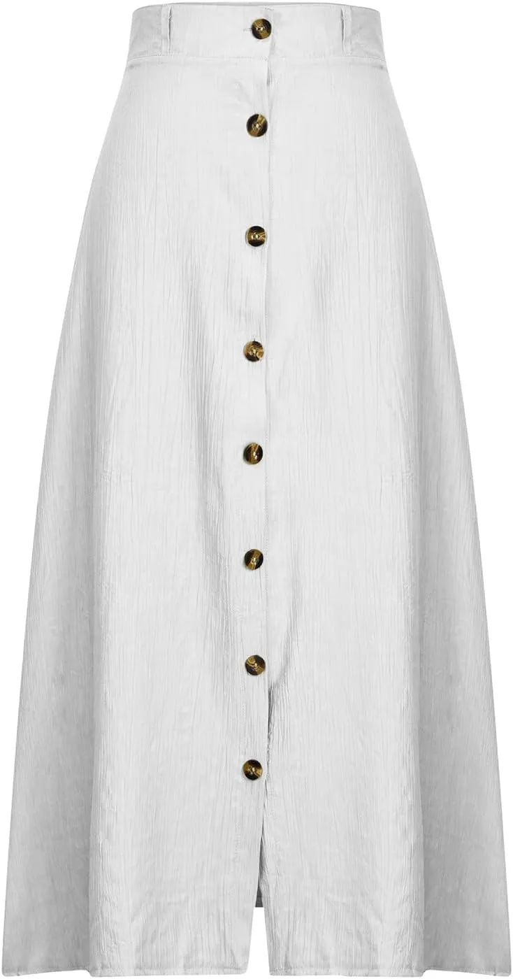 Womens Button Front Flowy Maxi Skirt High Waisted Plisse A Line Skirts 2025 Summer Casual Pleated Flared Long Skirt