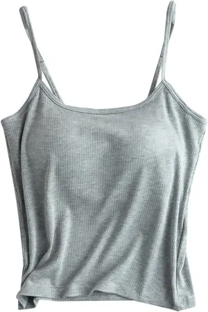 Women'S Cotton Tank Top with Shelf Bra Adjustable Wider Strap Camisole Basic Cami Tanks Sleeveless Layer Top