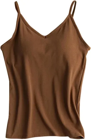 Women'S Cotton Tank Top with Shelf Bra Adjustable Wider Strap Camisole Basic Cami Tanks Sleeveless Layer Top