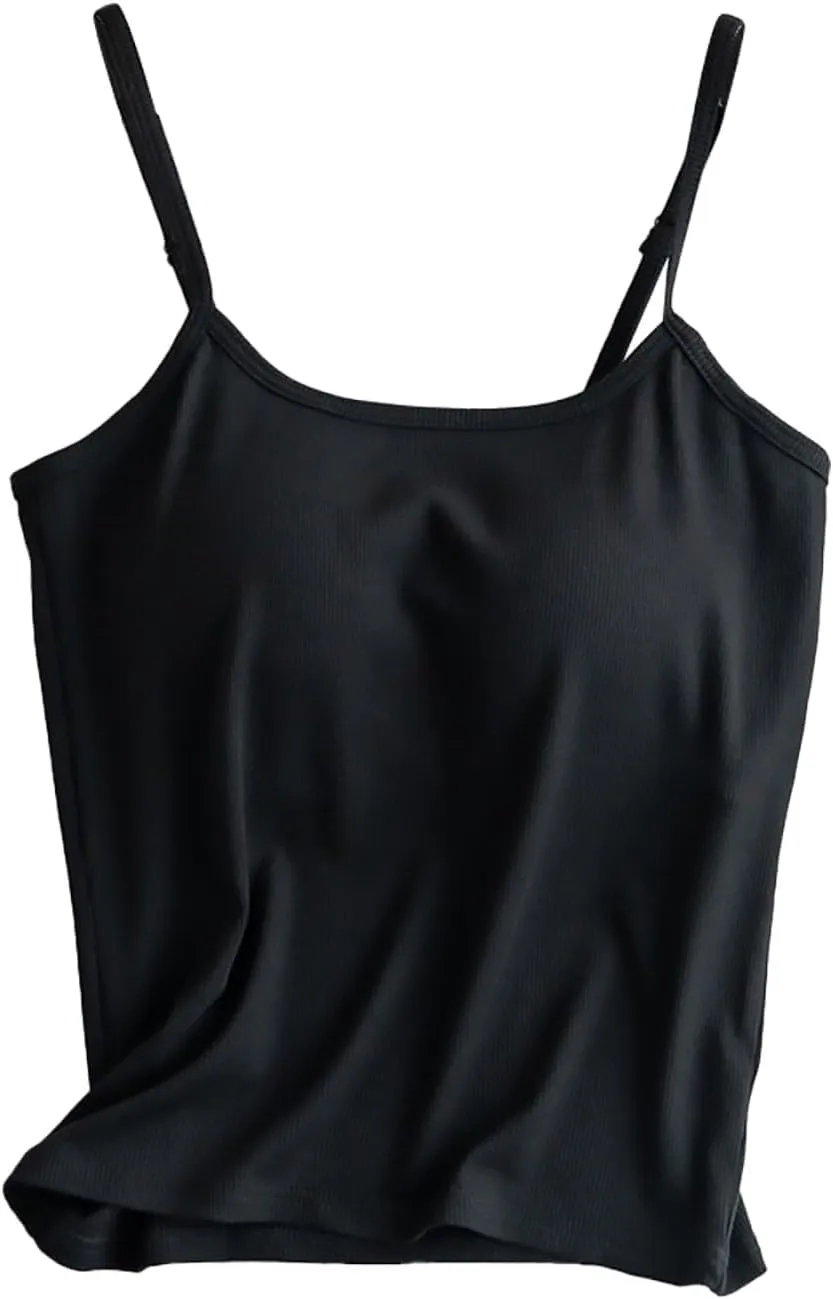 Women'S Cotton Tank Top with Shelf Bra Adjustable Wider Strap Camisole Basic Cami Tanks Sleeveless Layer Top