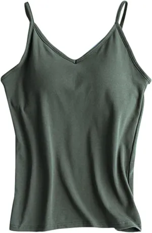 Women'S Cotton Tank Top with Shelf Bra Adjustable Wider Strap Camisole Basic Cami Tanks Sleeveless Layer Top