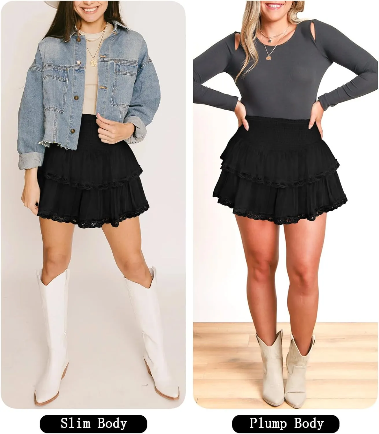 Women's Cute High Waist Ruffle Mini Skirt Layered Ruffle Hem Flared Flowy Casual Swing Beach Mini Short Skirt