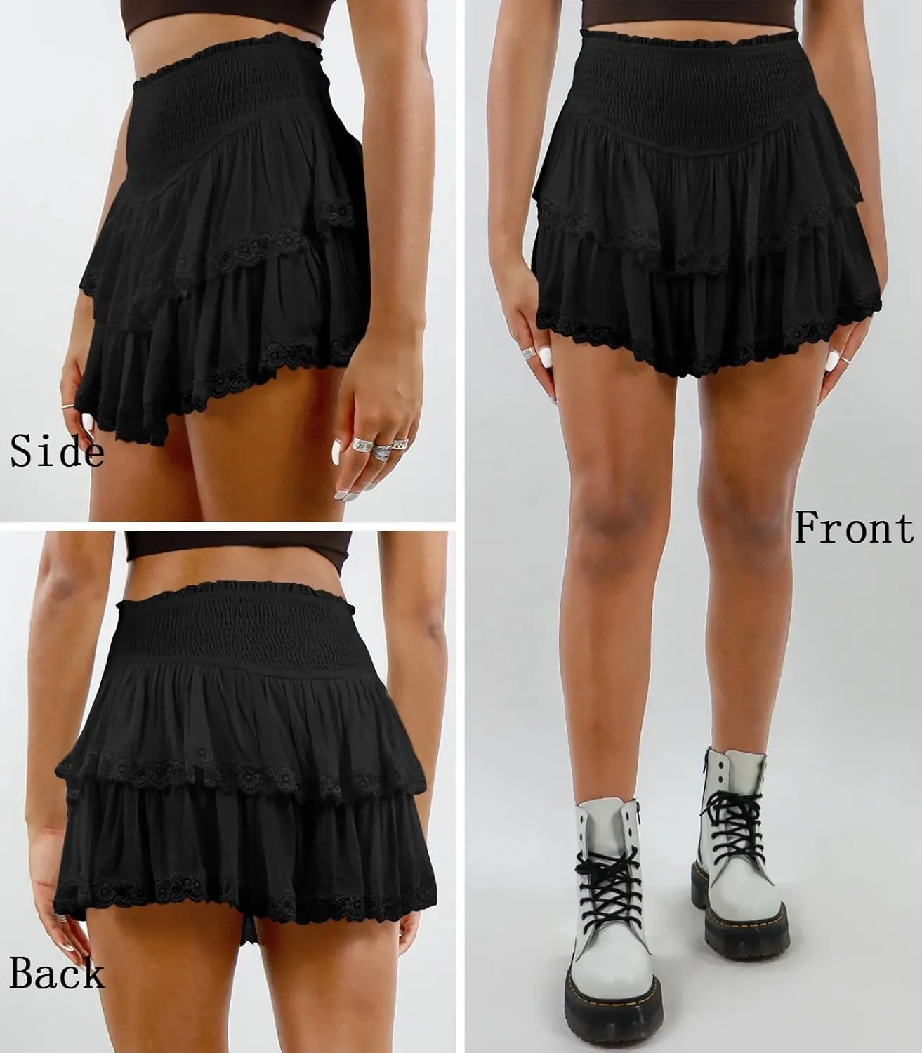 Women's Cute High Waist Ruffle Mini Skirt Layered Ruffle Hem Flared Flowy Casual Swing Beach Mini Short Skirt