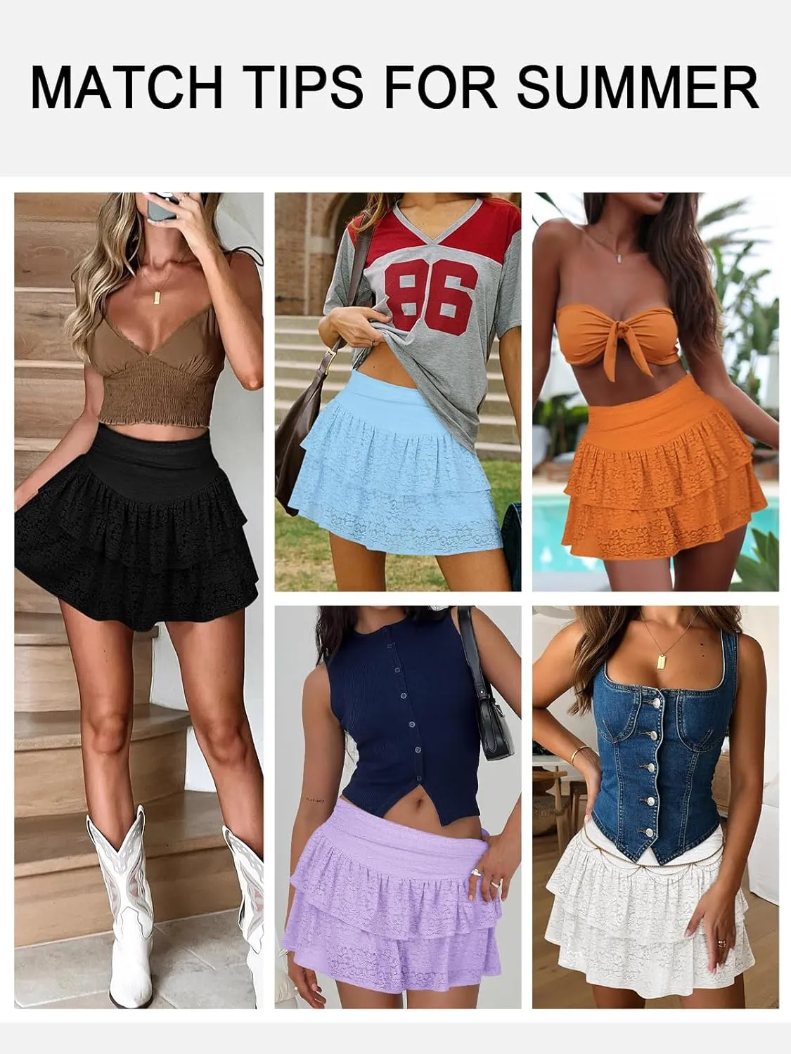 Women's Cute Ruffle Mini Skirt Y2K Party Club Short Skirts for Women Sexy Lace Flared Flowy Casual Swing Beach Skirt