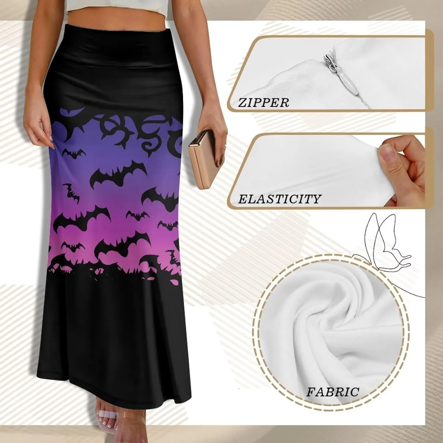 Women's Elastic High Waisted Maxi Skirt Trendy Fall Flared A-Line Midi Skirt Casual Formal Work Skirts