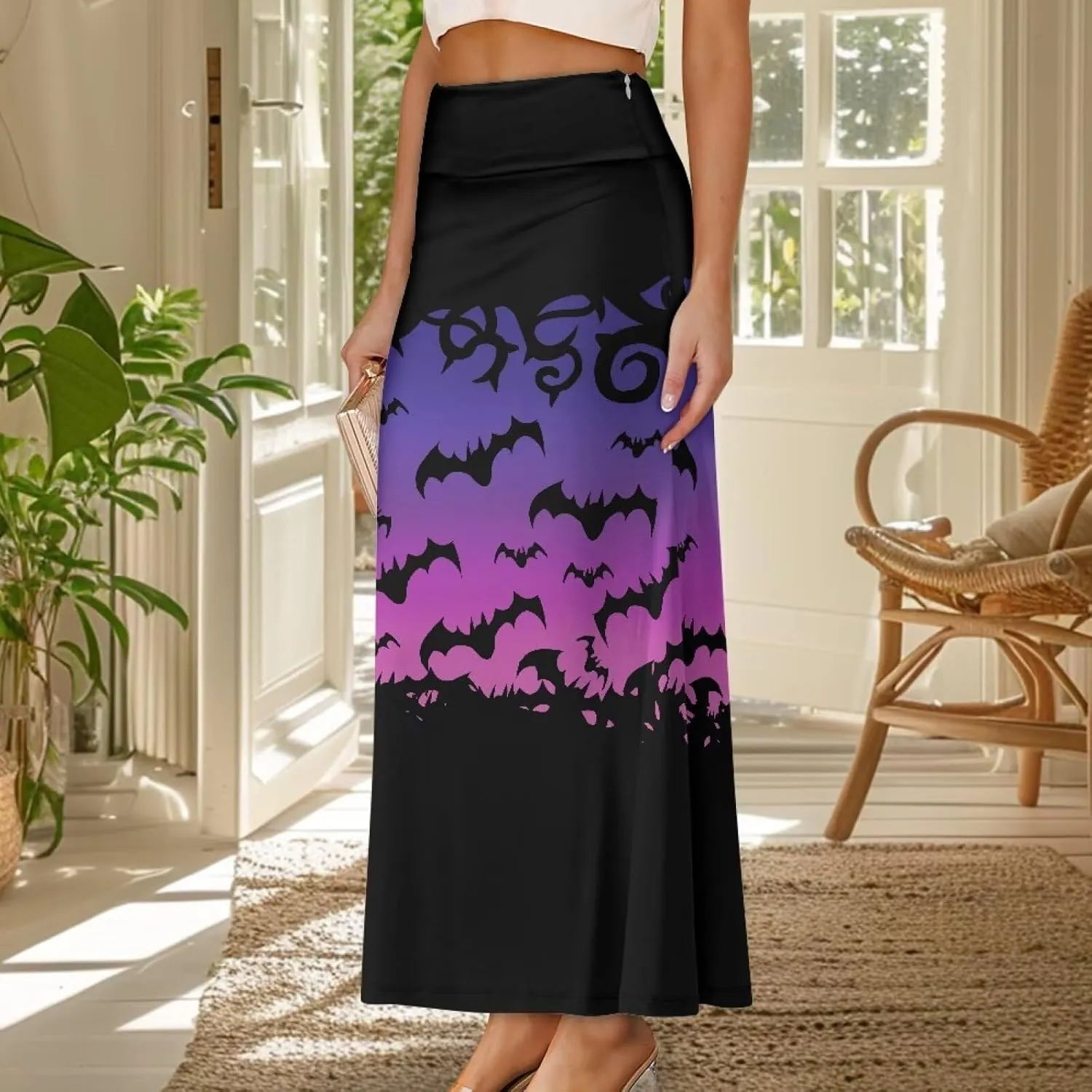 Women's Elastic High Waisted Maxi Skirt Trendy Fall Flared A-Line Midi Skirt Casual Formal Work Skirts
