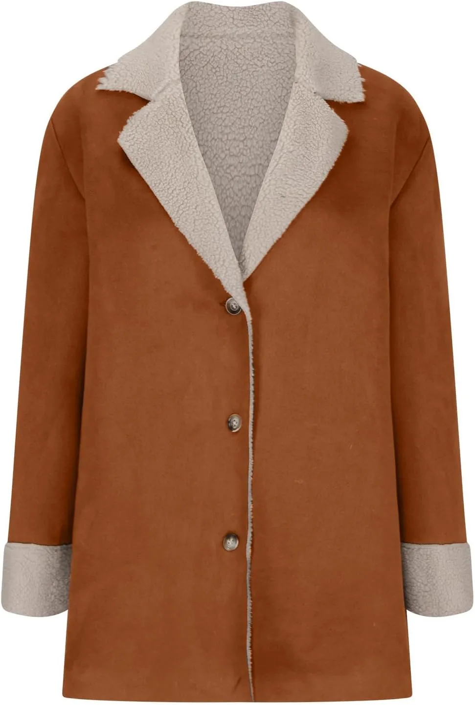 Womens Faux Suede Trench Coats Fuzzy Sherpa Lined Long Jackets Notched Lapel Button Down Winter Warm Outerwear