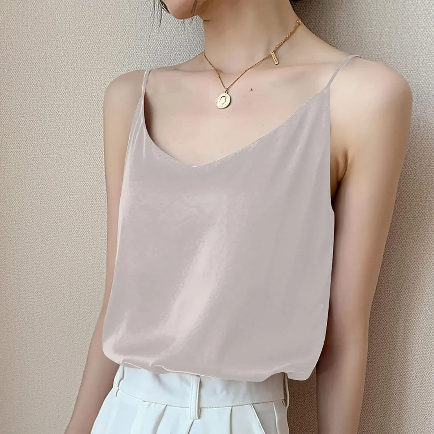 Women's Fit Camisole with Built in Bra - Basic Undershirt Adjustable Spaghetti Strap Tank Crop Tops