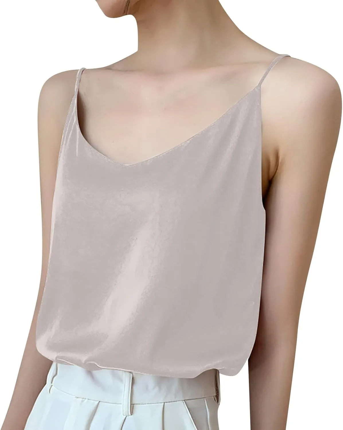 Women's Fit Camisole with Built in Bra - Basic Undershirt Adjustable Spaghetti Strap Tank Crop Tops