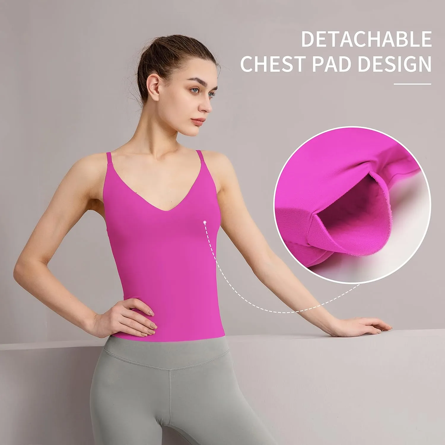 Women's Fit Camisole with Built in Bra - Spaghetti Straps Camis Tank
