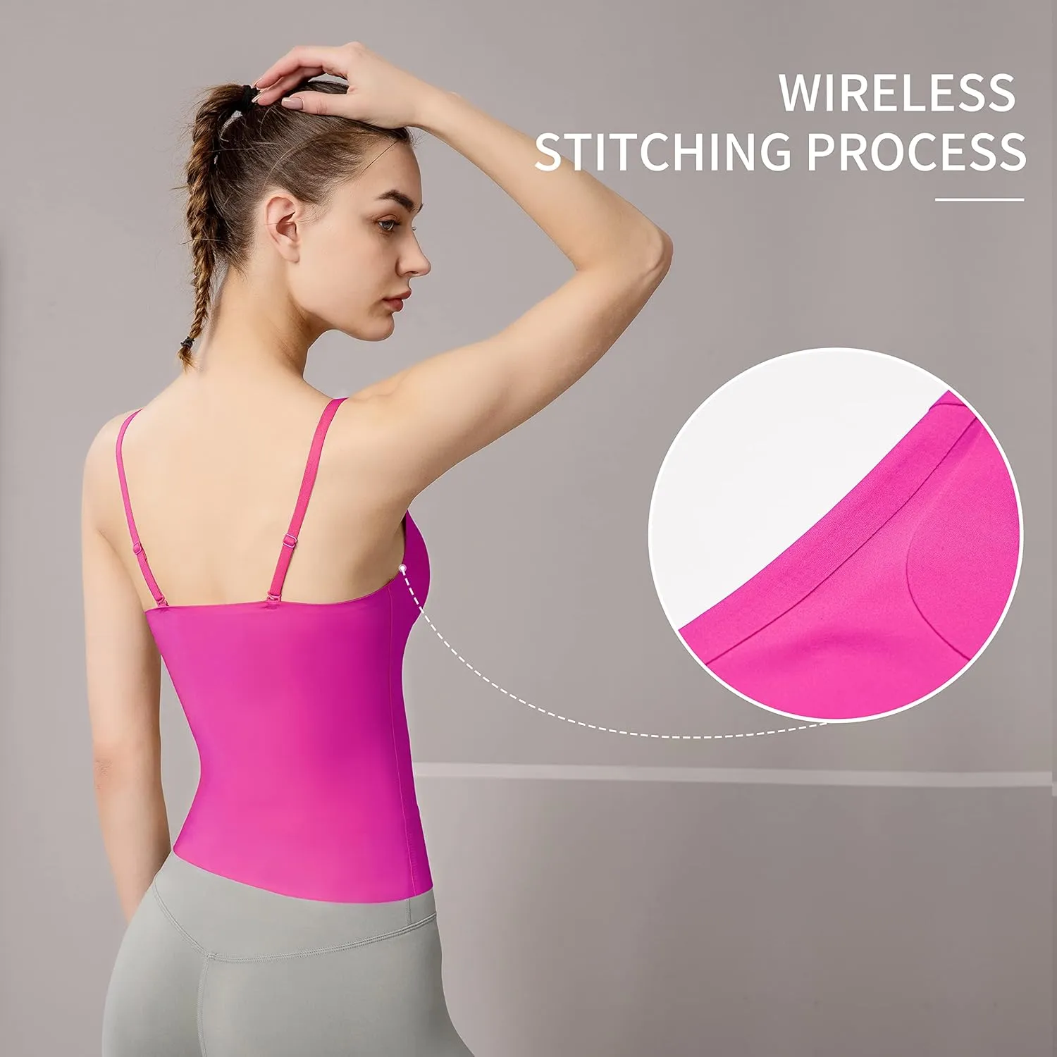 Women's Fit Camisole with Built in Bra - Spaghetti Straps Camis Tank