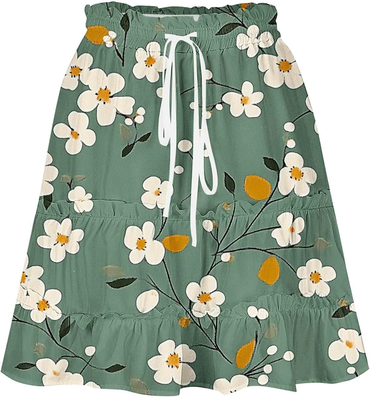Womens Flowy High Waist Pleated Mini Skirts Casual Boho Floral Ruffle Tiered Skorts Cute Summer Fashion Shorts