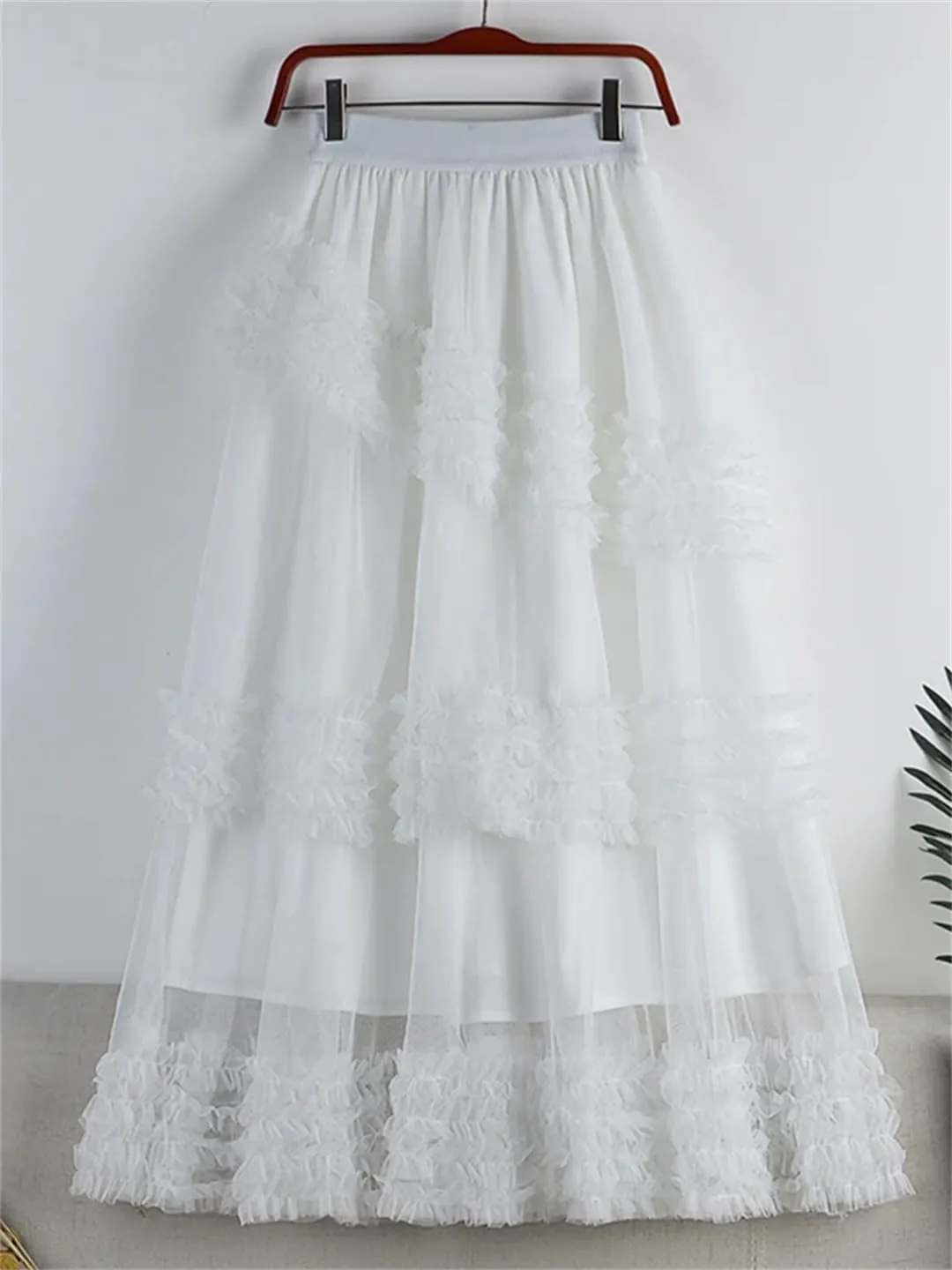 Women's Four Seasons Solid Color Skirt Midi High Waist A-Line Loose Party Skirt