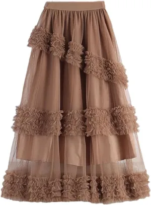 Women's Four Seasons Solid Color Skirt Midi High Waist A-Line Loose Party Skirt