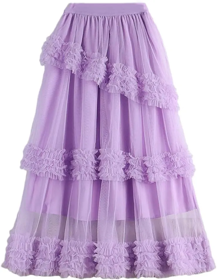 Women's Four Seasons Solid Color Skirt Midi High Waist A-Line Loose Party Skirt