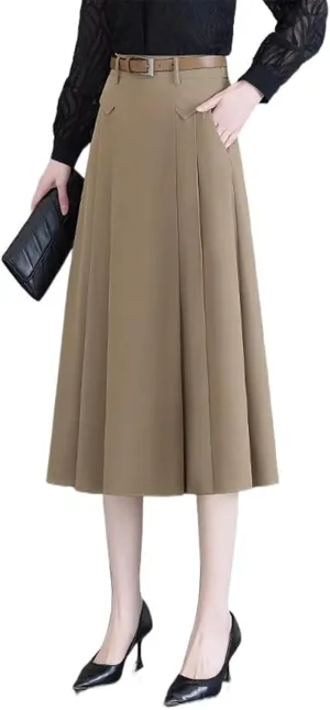 Women's Half-Body Spring High Waist White A-Line Mid-Length Pleated Half-Body Skirt