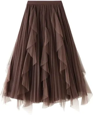 Women's Irregular Skirt Polyester Patchwork Midi High Waist A-Line Pleated Skirt