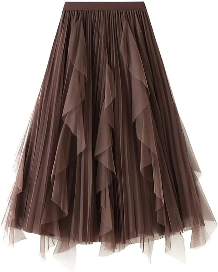 Women's Irregular Skirt Polyester Patchwork Midi High Waist A-Line Pleated Skirt
