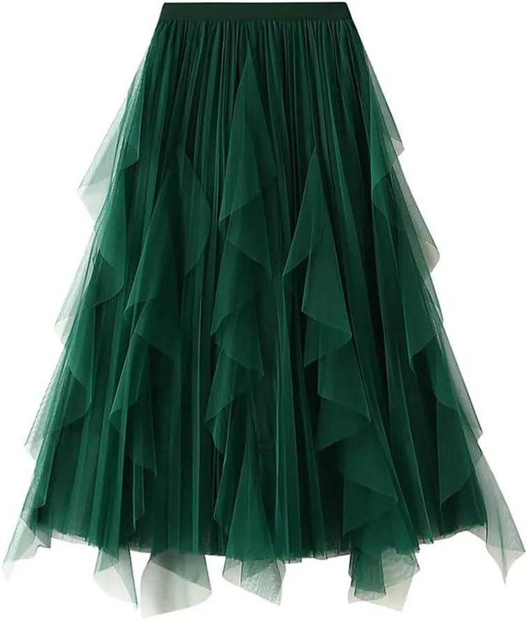Women's Irregular Skirt Polyester Patchwork Midi High Waist A-Line Pleated Skirt