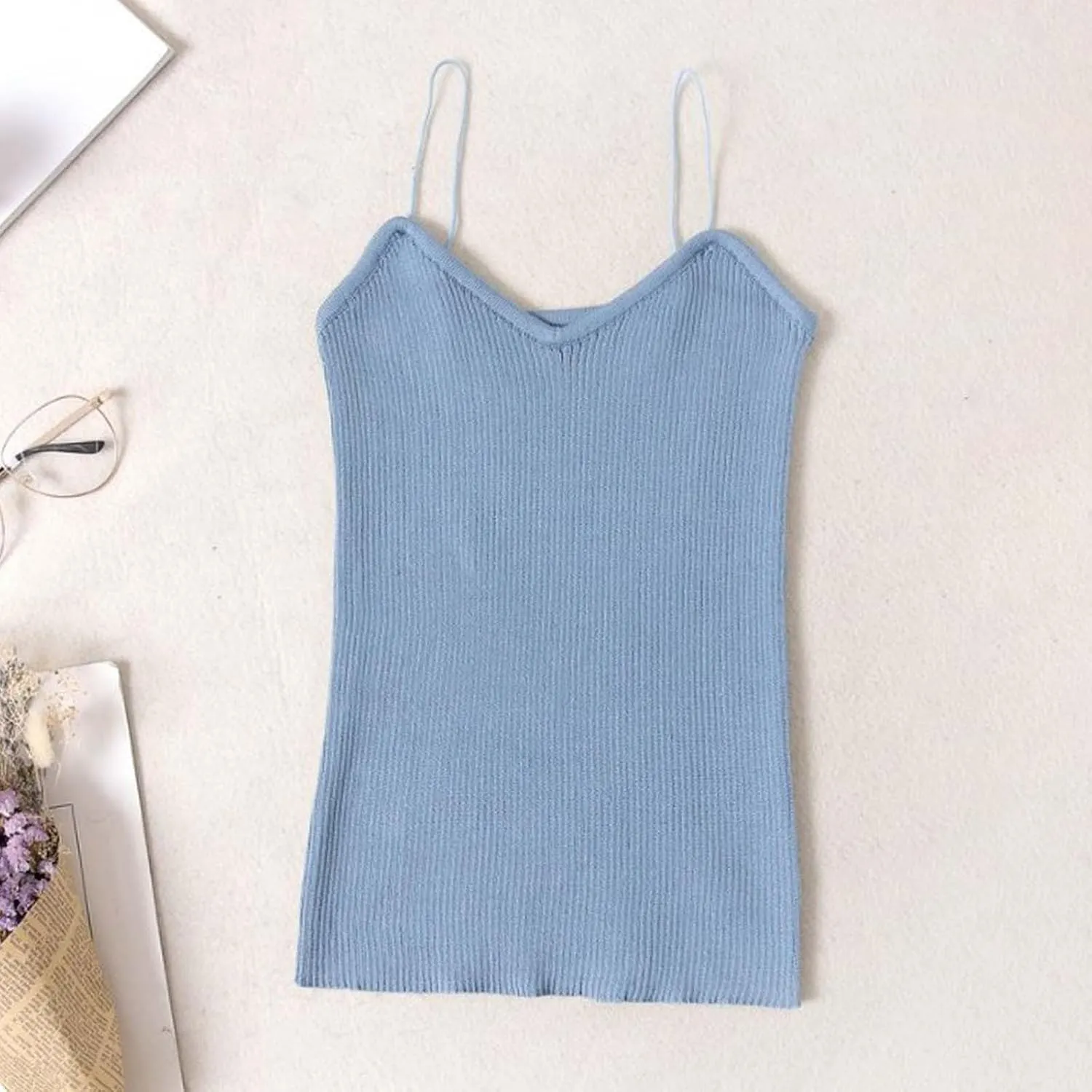 Women's Knit Tank Tops One Size Solid V-Neck Spaghetti Straps Sweater Vest Loose Fit Holiday Beach Camisole