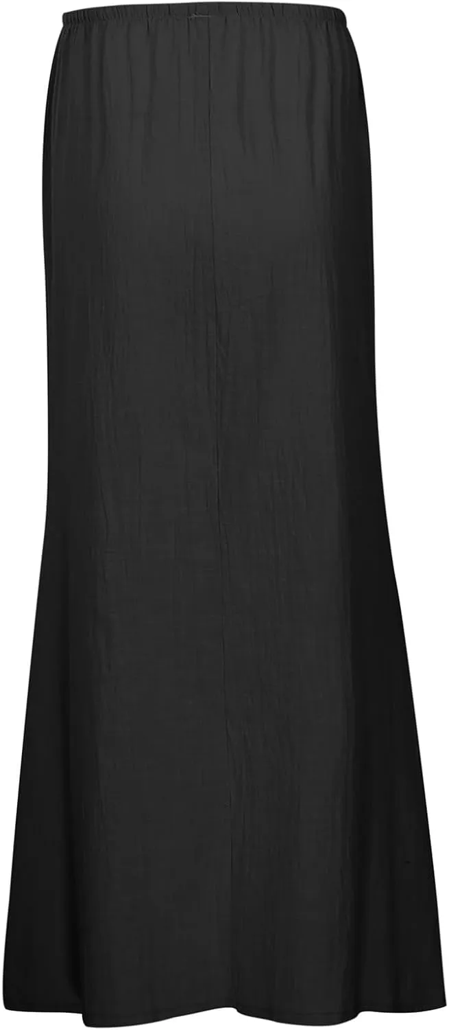 Womens Linen Maxi Skirts Drawstring Elastic High Waist A Line Casual Skirts Cute Vacation Boho Long Flowy Summer Skorts