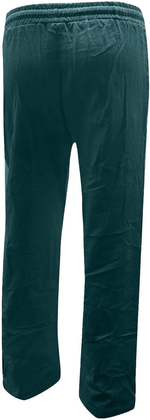 Womens Linen Pants Casual Straight Fit Elastic Waisted Drawsting Trousers Summer Loose Comfy Pants with Pockets