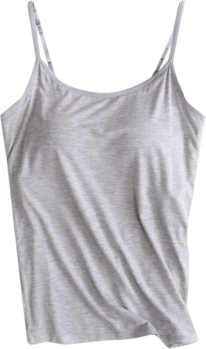 Womens Modal Camisole Spaghetti Strap Tank Tops with Shelf Bra Stretch Cami Undershirts Layer Padded Bra Yoge Camisole