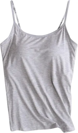 Womens Modal Camisole Spaghetti Strap Tank Tops with Shelf Bra Stretch Cami Undershirts Layer Padded Bra Yoge Camisole
