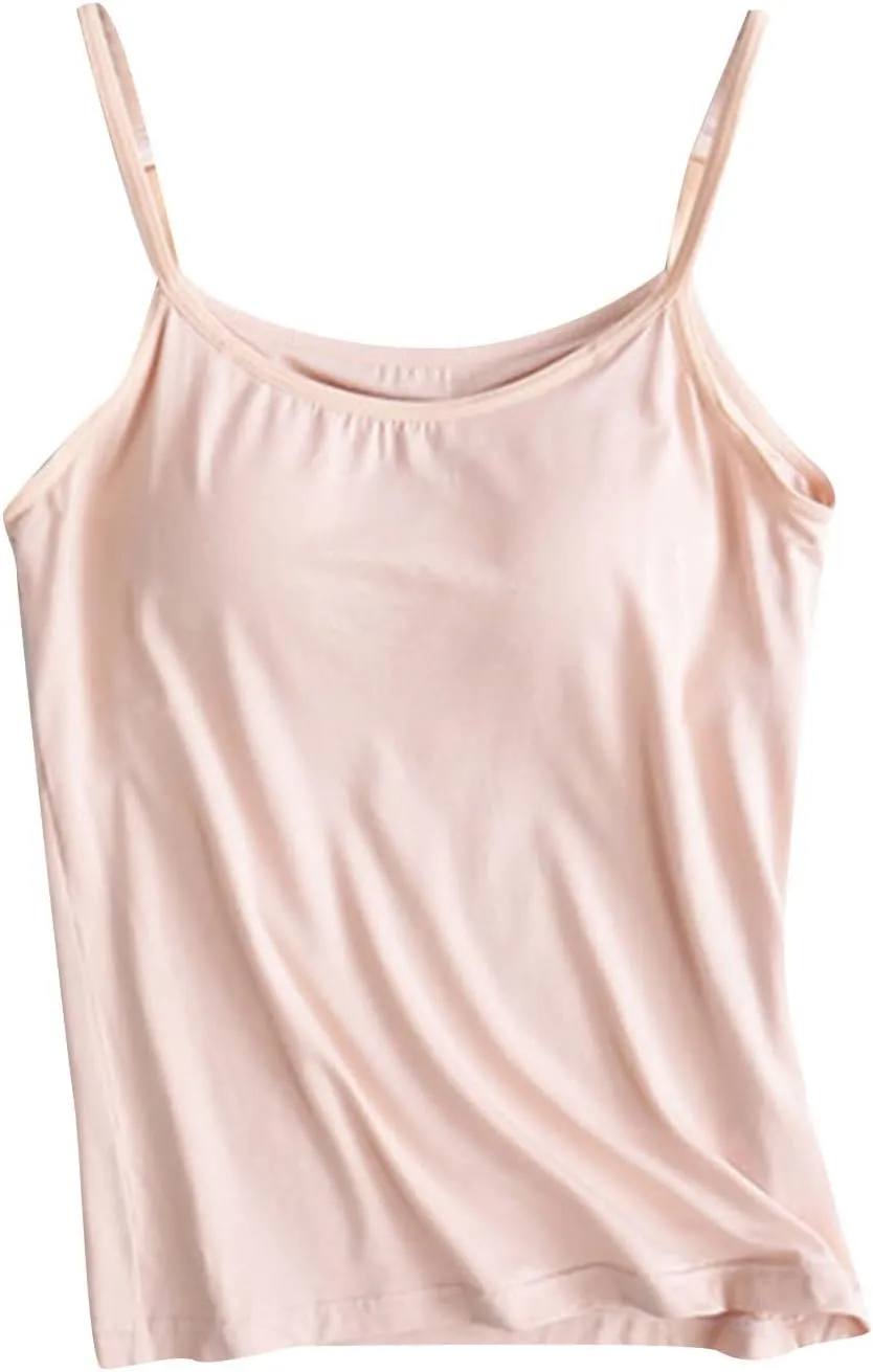 Womens Modal Camisole Spaghetti Strap Tank Tops with Shelf Bra Stretch Cami Undershirts Layer Padded Bra Yoge Camisole