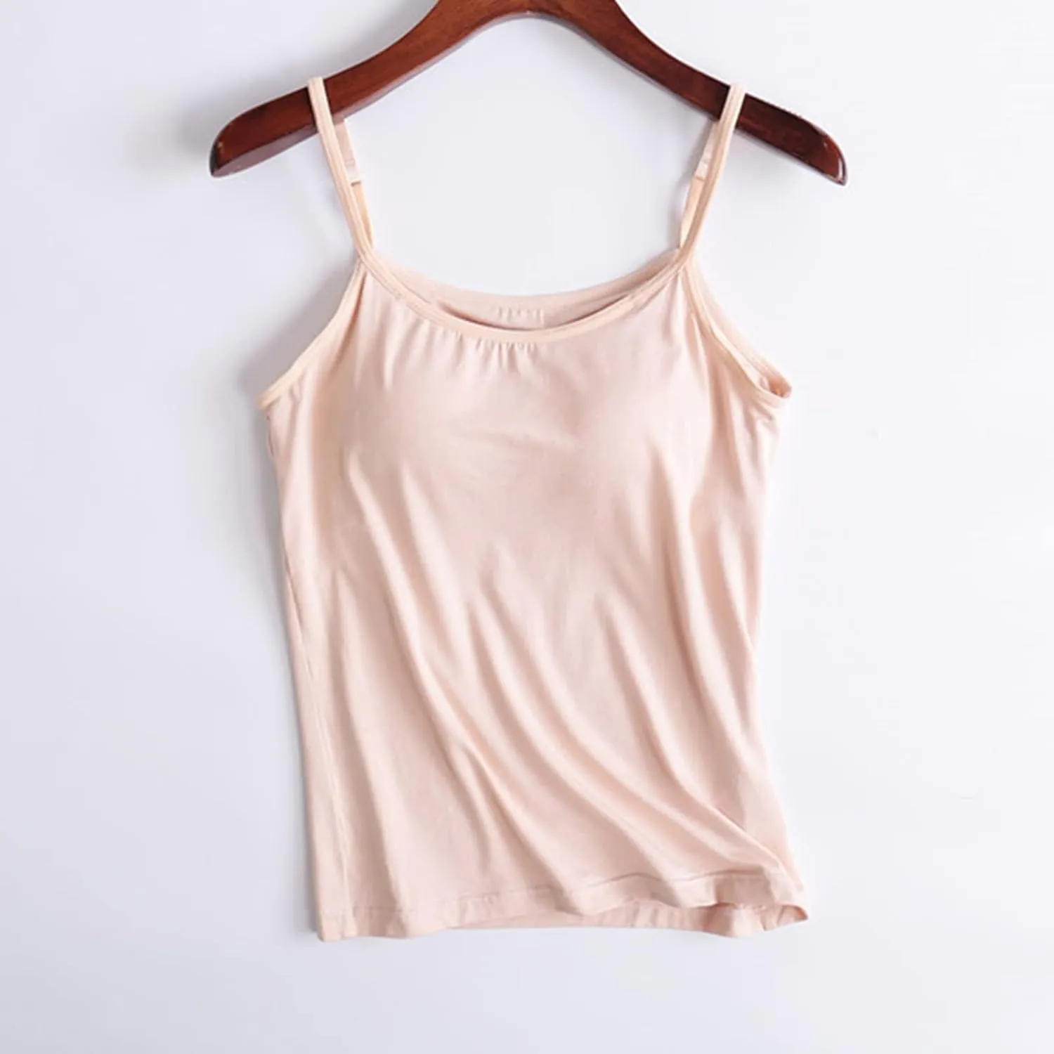 Womens Modal Camisole Spaghetti Strap Tank Tops with Shelf Bra Stretch Cami Undershirts Layer Padded Bra Yoge Camisole