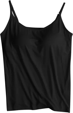 Womens Modal Camisole Spaghetti Strap Tank Tops with Shelf Bra Stretch Cami Undershirts Layer Padded Bra Yoge Camisole