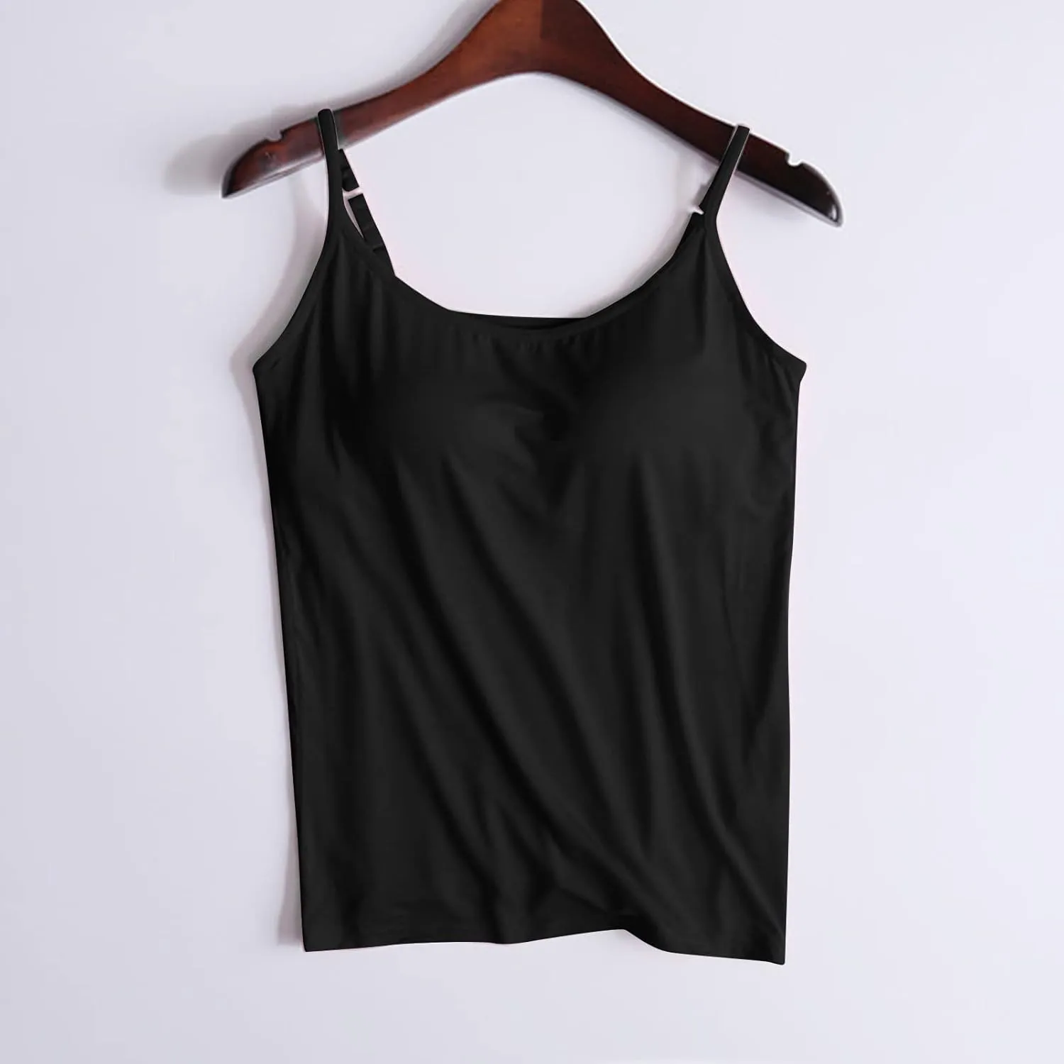 Womens Modal Camisole Spaghetti Strap Tank Tops with Shelf Bra Stretch Cami Undershirts Layer Padded Bra Yoge Camisole