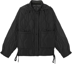 Women's Oversized Quilted Puffer Jacket Stand Collar Zip Up Lightweight Cropped Padded Winter Down Coat with Pockets