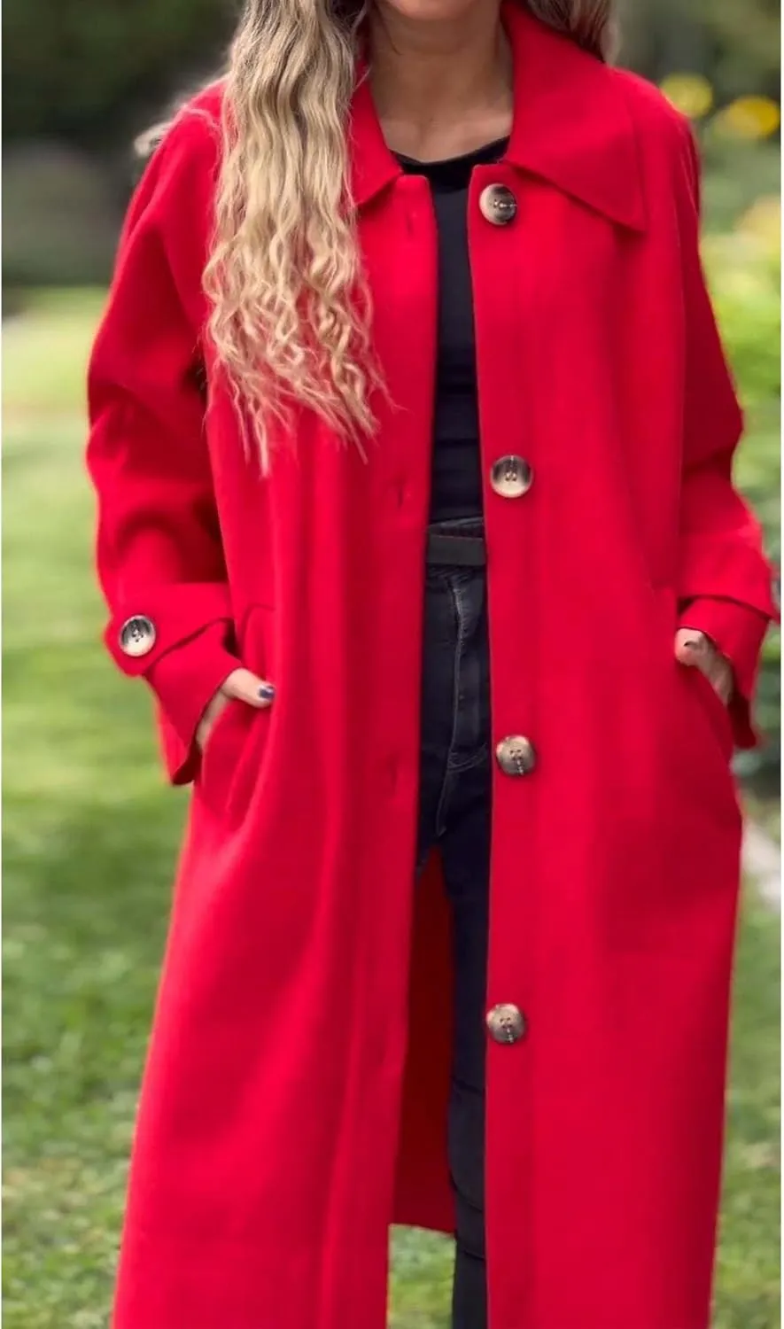Womens Pea Coat Wool Blend Long Trench Coat Single Breasted Lapel Collar Peacoat Fall Winter Elegant Outerwear