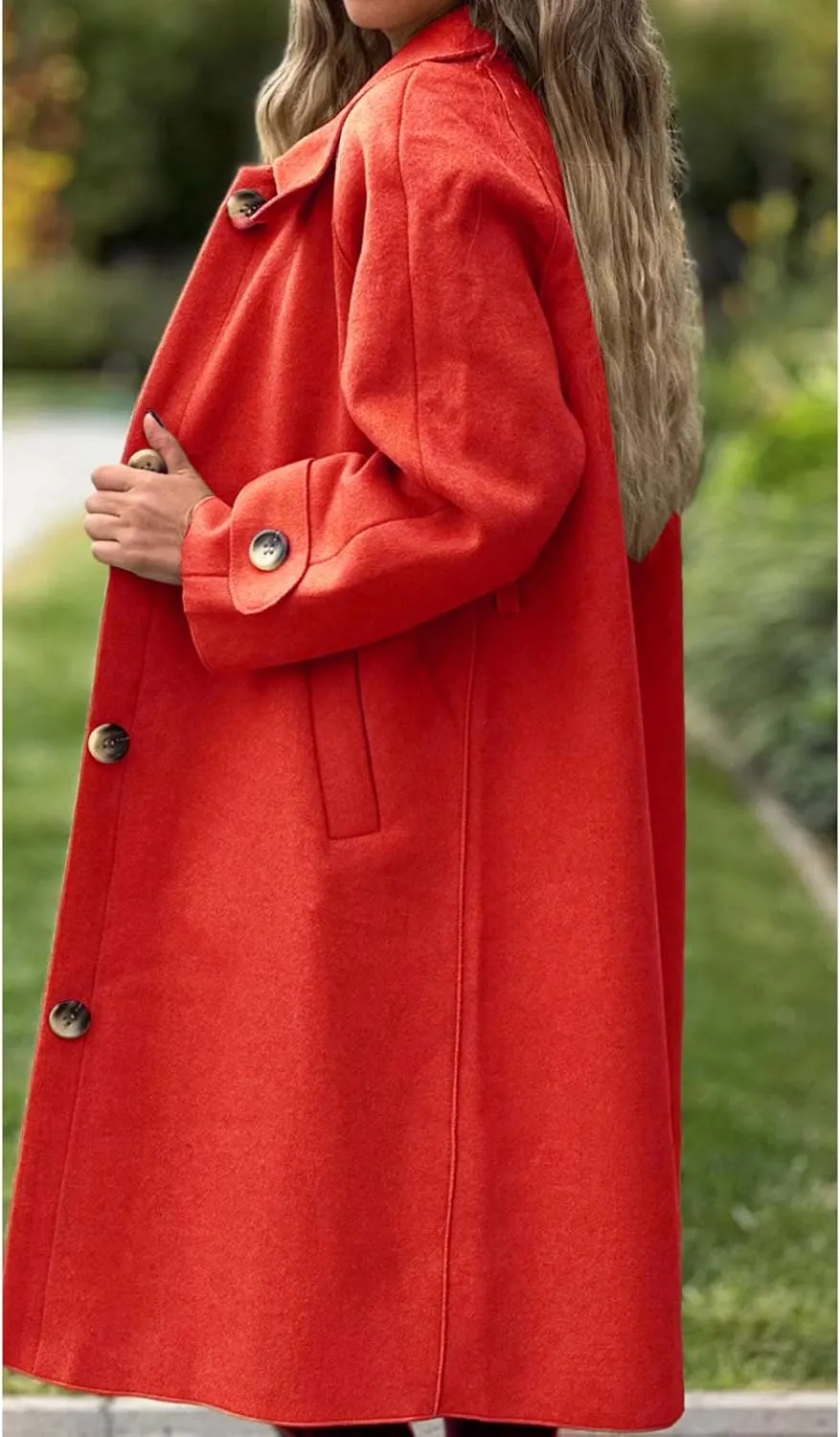 Womens Pea Coat Wool Blend Long Trench Coat Single Breasted Lapel Collar Peacoat Fall Winter Elegant Outerwear