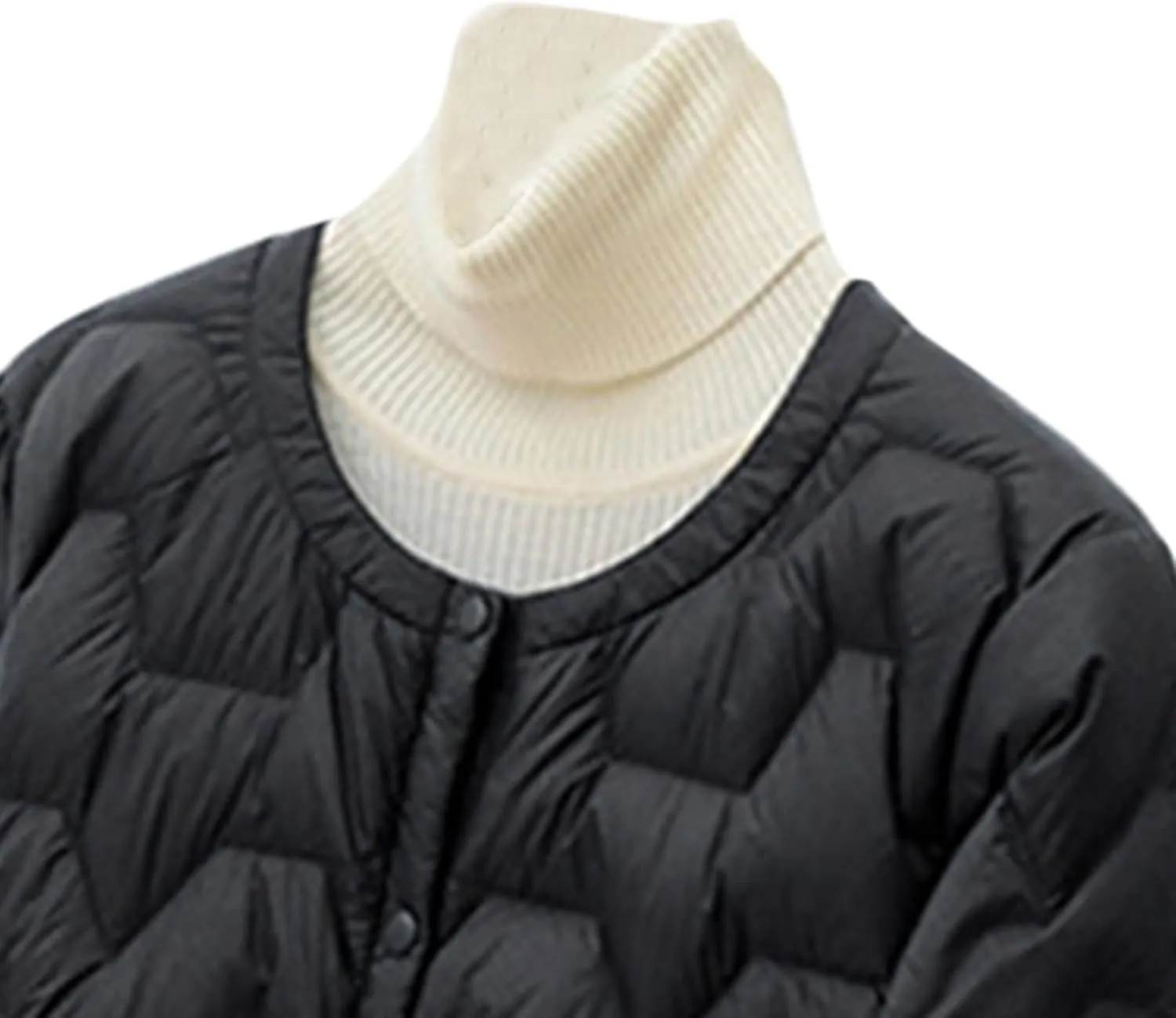 Womens Quilted Lightweight Puffer Jacket Snap Button Midi Length Coats Casual Solid Collarless Winter Warm coat