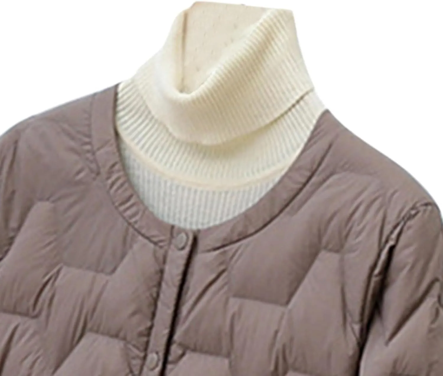 Womens Quilted Lightweight Puffer Jacket Snap Button Midi Length Coats Casual Solid Collarless Winter Warm coat