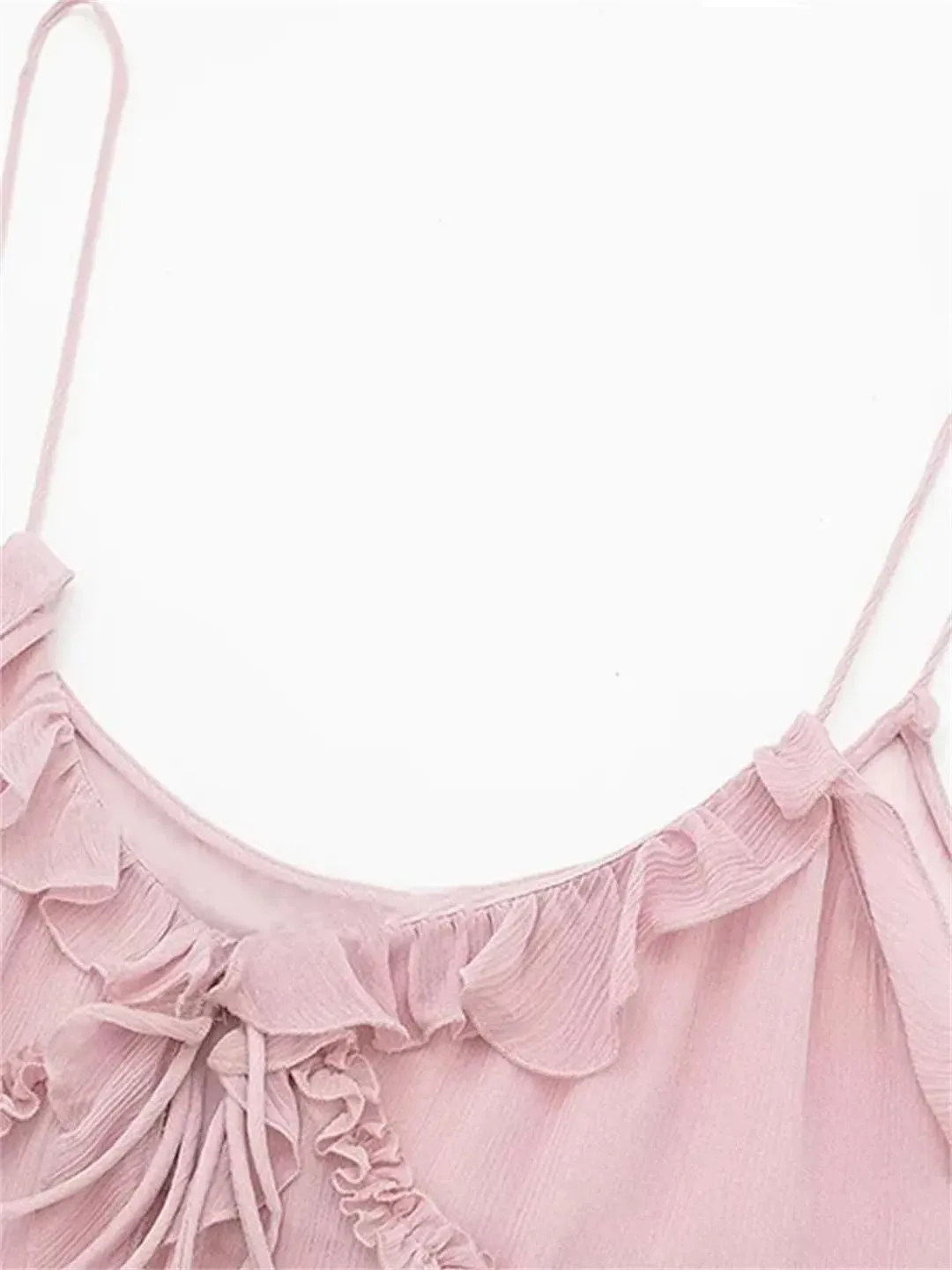 Women's Ruffled Front Tie Translucent Tank Top Sexy Open Back Spaghetti Straps Camisole For Women